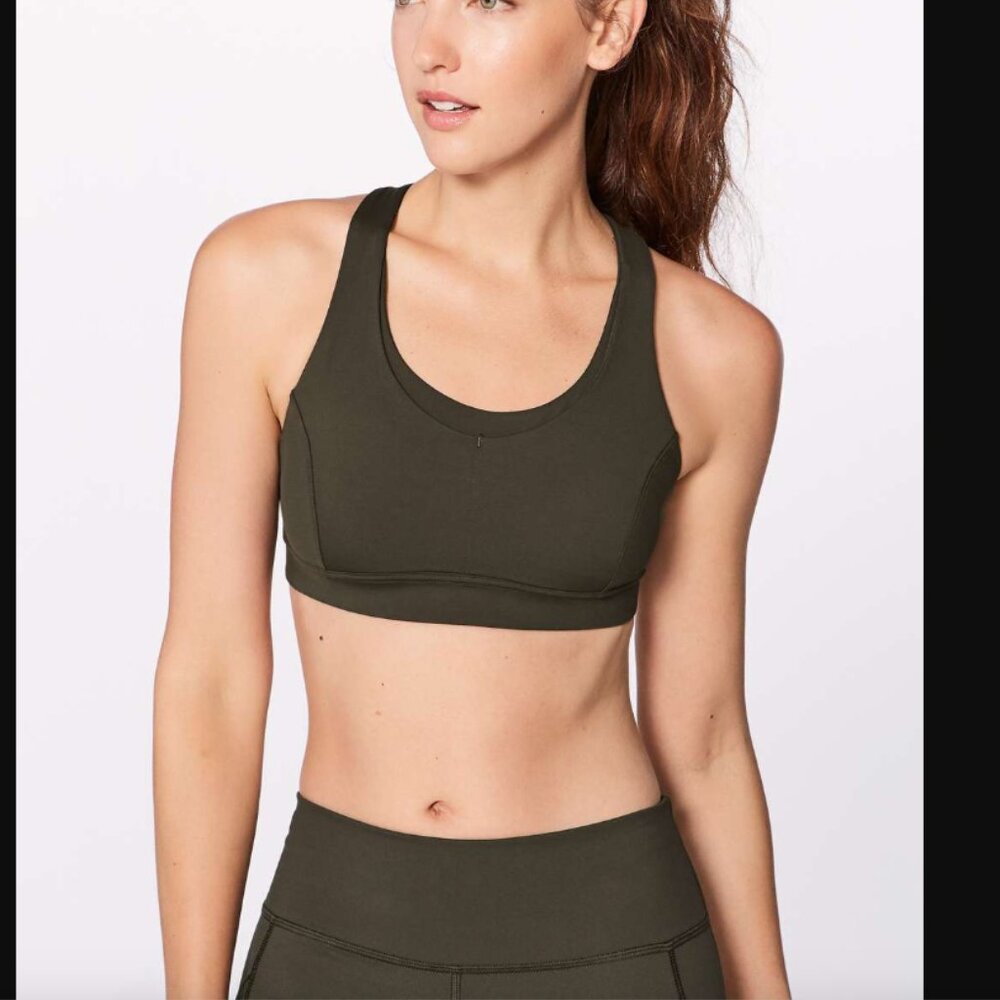Lululemon Size 2 Run On Bra Dark Olive Easy Access Front Pockets